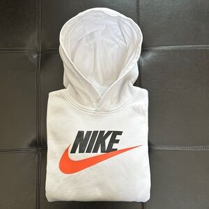 Nike White Hoodie youth XL with Bold Orange Swoosh